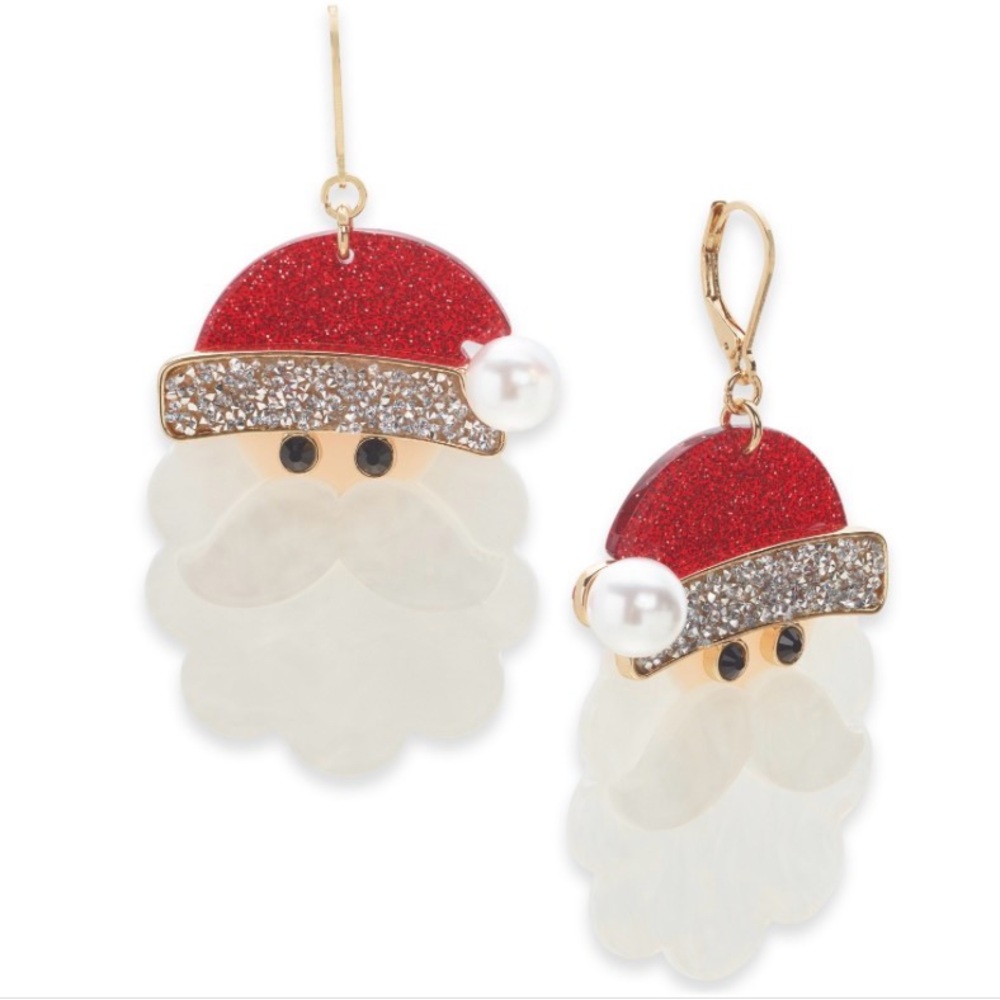 NWT Holiday Lane Gold-Tone Glass Bead Imitation Pearl & Plastic Santa Earrings